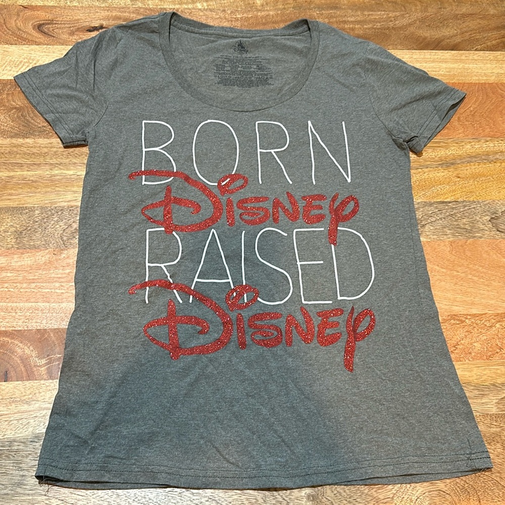 Disney Store tee shirt gray size large Born Disney Raised Disney